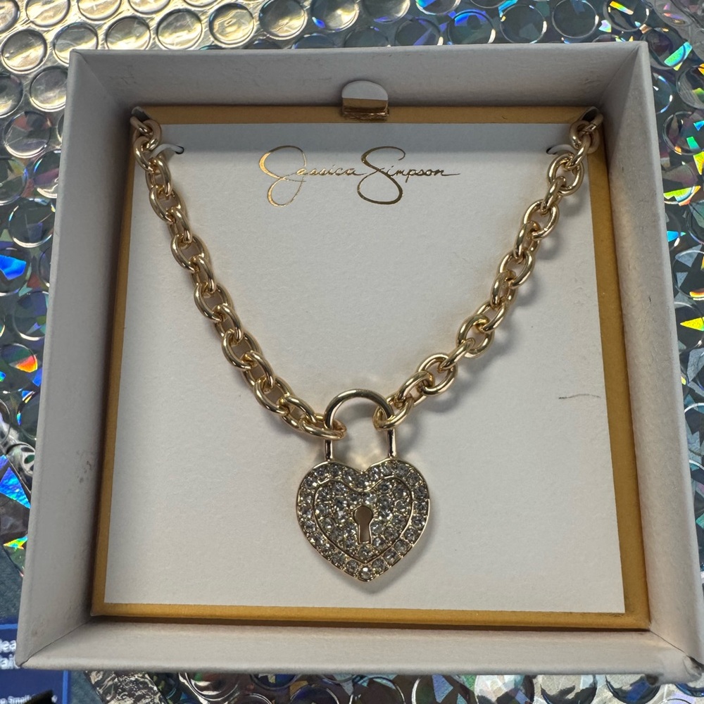 Jessica Simpson Gold Lock Heart Necklace